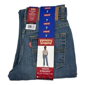 Levi's Slim Flex Stretch Straight Youth Jeans Denim Light/Med Blue Wash, Size 7
